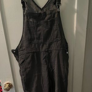Gray ripped jean Overalls
